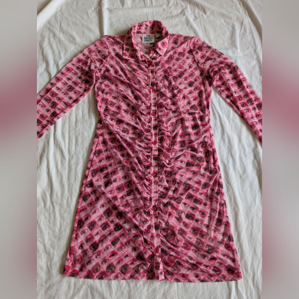 Ragged Priest Experimenter Rushed Sheer Button Mini Dress/Coverup Size 16 Eyes